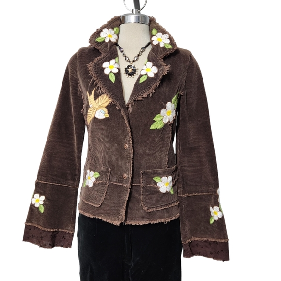 Lady Dutch high society Luxury brown cordoroy embroidered jacket size S - Picture 2 of 10